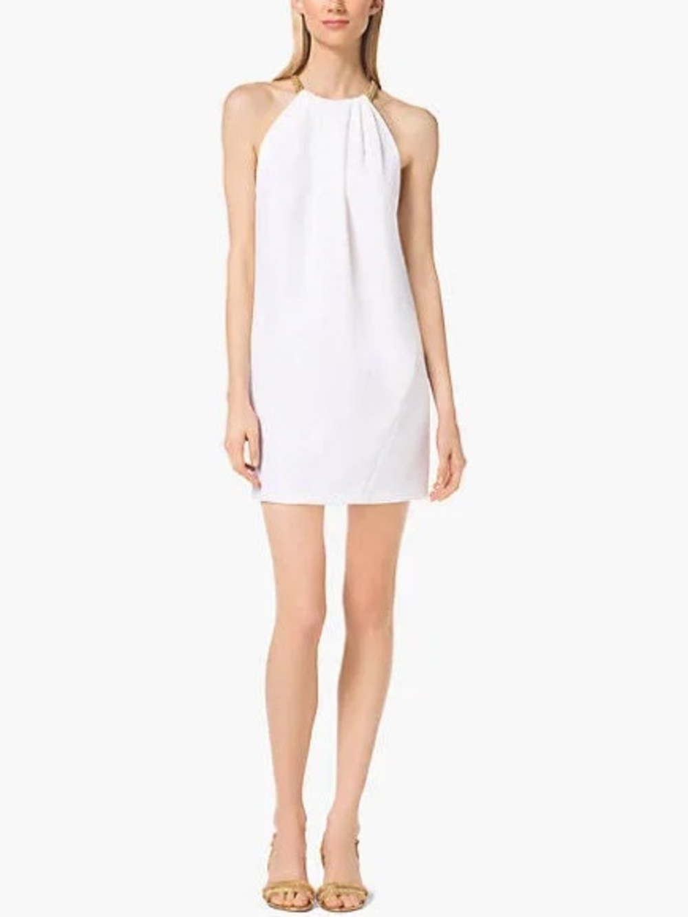Chain-neck Halter Dress (Gold & Cream/White)